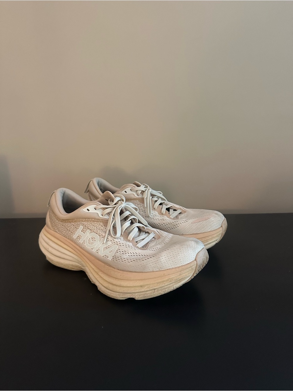 HOKA Bondi Boost Women's White/Beige Running Sneakers